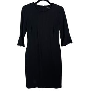 Banana Republic Size 4 Black 3/4 Long Sleeve Knit Ruffle Sleeve Sheath Dress